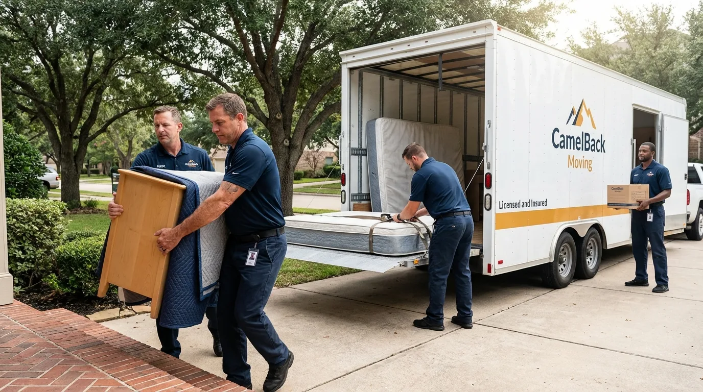 Crew loading residential truck for cross-state move from Lenox, IA
