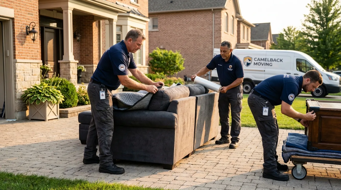 Large estate moving crew wrapping furniture in Lenox, IA